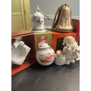 7 Lenox Grande Valore Christmas Ornaments Santa Bell West Germany